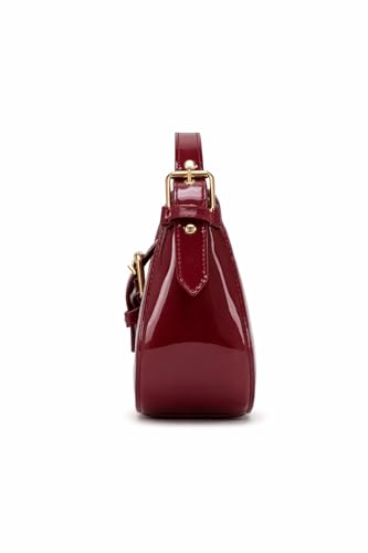 Image of Korean Style Leather Shoulder Bag with Buckle Glossy Finish Crossbody Purse for Daily Use Travel & Shopping Phone Purse with Adjustable Strap Lightweight Trendy Bag for Girls
