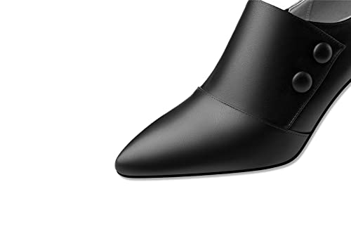 TinaCus Sapato Oxford feminino de couro genuíno bico fino feito à mão salto médio lateral zíper, Pre