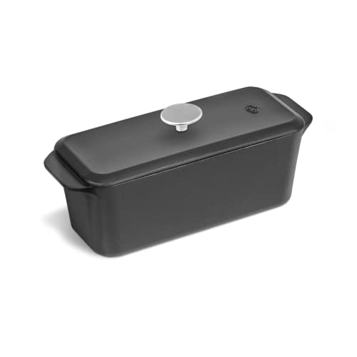 Springlane Kitchen Kastenform Gusseisen mit Deckel 3L, Emaillierte Brotbackform für saftiges Brot, Pasteten & Aufläufe, Robuster Gusseisenbräter 33,5 x 13 cm, Grau