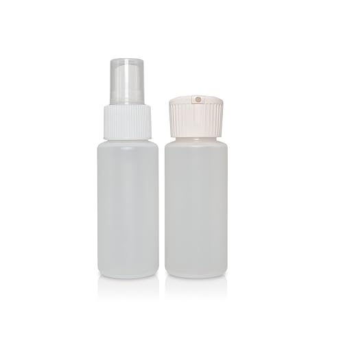 2-Pack 2oz Travel Bottles – Fine Mist Spray & Flip-Top Bottle Set – TSA Approved, FDA Compliant, Chemical Resistant, Leak-Proof, Refillable for Toiletries, Skincare, and DIY Essentials
