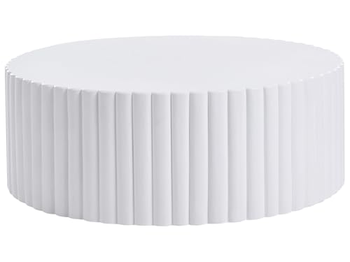 Beliani Table Basse Moderne en MgO et Fibre de Verre 117 cm Plateau Rond Résistant aux UV Taches Rouilles Eau Vent Blanche Pozza