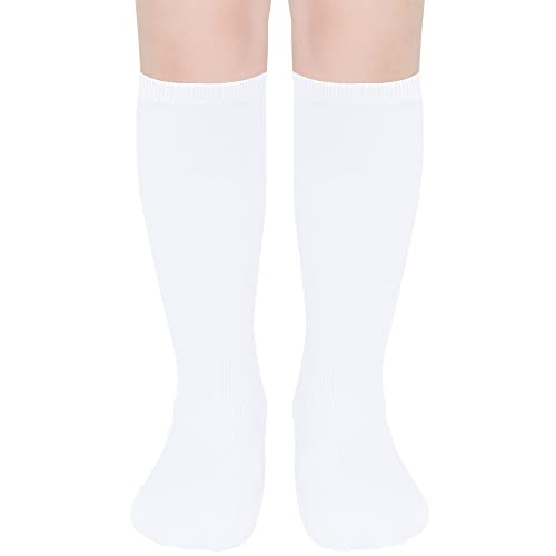 UTTPLL Knee High Socks Toddlers Girls Boys Uniform Long Stockings Unisex Baby Kids Cotton Casual Dress Tube Cute Sock Tights White 12-36 Months