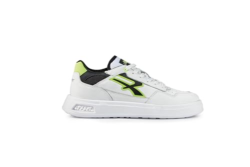 U-Power Urban Lifestyle Harlow, Scarpe Sportive E Casual Bianche, Nere E Giallo Fluo In Morbida Pelle. Sneakers Basse Con Suola Antiscivolo Con Insert