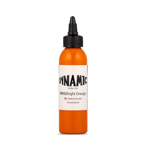 Image of Dynamic Color Bright Orange Tattoo Ink, Made in USA Since 1990, 4 oz | Sterilized and lot-numbered for full traceability; established American brand trusted by artists worldwide
