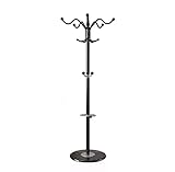 Garderobenständer, Metallgarderobe, freistehend, 15 Haken, robust, Hutgarderobe, Kleiderbügel, Flur, Regenschirmhalter, Haken, Büro, Eingangsbereich, Garderobe, Hutablage (Farbe: Schwarz, Größe: 36,5