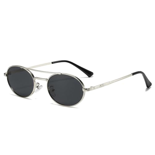 Lunettes de soleil ovales avec protection UV400 totale et double pont métallique punk