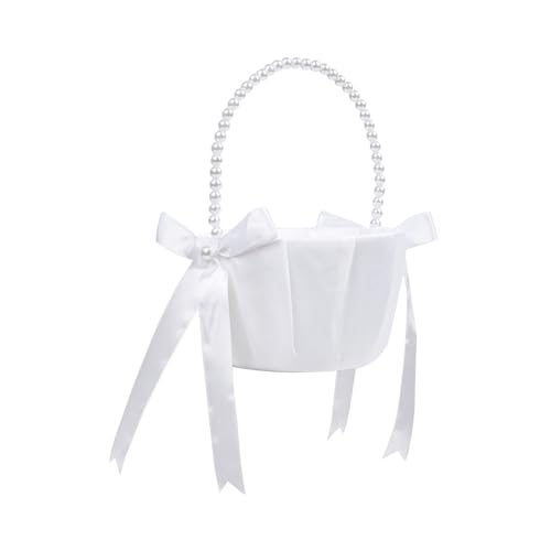 Panier de mariage avec nœud - Blanc - Avec poignées en perles - Pour mariage