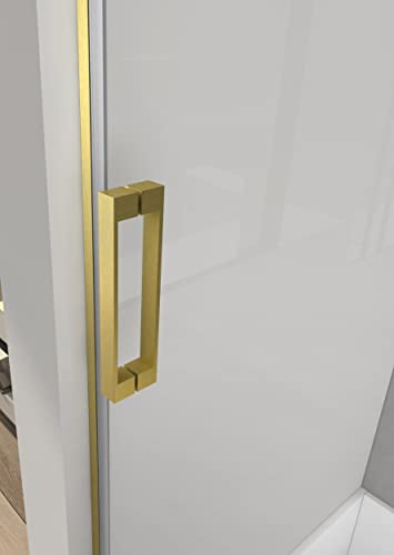 Sunrosa Semi-Frameless Glass Shower Door 59-2/8"×60", Single Sliding Shower Door With Handle, Bathtub Shower Door With Tempered Glass, Aluminum Shower Door For Bathtub In Brushed Gold #TOP1