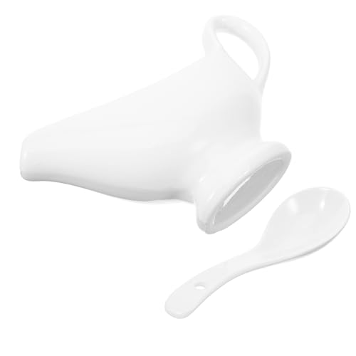 HEALEEP Salsiera in Ceramica con Cucchiaio Profondo per Salsa di Bistecca, Brocca per Salse e Piccoli Condimenti, Set da 2 Pezzi per Tavola Elegante e Versata Senza Fuoriuscite