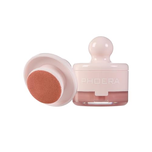 PHOERA Cream To Powder Canned Blush Mud – Lightweight Longwear Cheek Blush with Puff & Mirror – Matte & Shimmer Finish – 6 Buildable Shades for Natural Radiant Glow (04 Saucy, One Size)