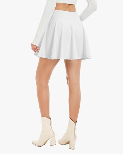 Stelle Women Casual SkateSkirts with Shorts Underneath Basic Versatile Flared Mini Skorts（White,XXL） — view 4