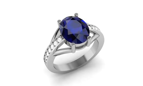 Image of LMDPRAJAPATIS 925 Sterling Silver Natural Emerald /Panna Loose Gemstone Silver Ring For Women And Men (Blue, 7)