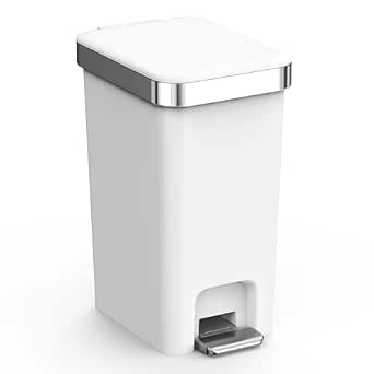Slim Bathroom Trash Can with Lid, 2.6 Gallon / 10 Liter, Step Pedal and Soft-Close Lid, Grayish-White