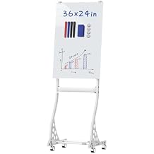 Mobile Glass Whiteboard, 24 x 36 inch Glass Board/w Height Adjustable, Large Portable Dry Erase Board with Stand and Wheels for Home, Office,Classroom &School, White