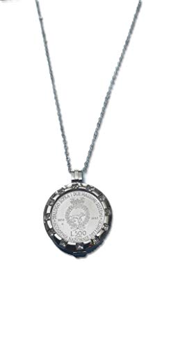 Collier 90 cm argent sterling et pendentif Galileo Moneta 500 Lire argent unique