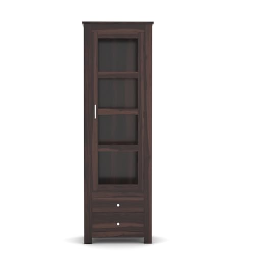 Image of Wood Book Shelf for Home Library | Wooden Book Shelf with Glass Door | Kitchen Cabinet Storage, Crockery Unit, Almirah, Bookshelves, Bookcases, Walnut