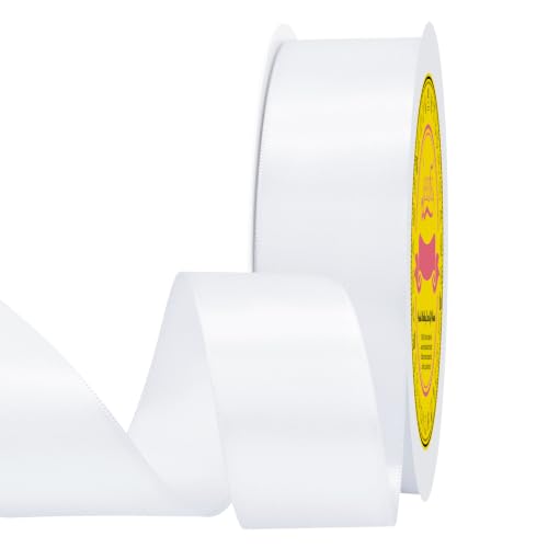 Image of Double Face White Satin Ribbon 1-1 /2 inch X 50 Yards Polyester White Ribbon for Gift Wrapping Very Suitable for Weddings Party Hair Bow Invitation Decorations and More