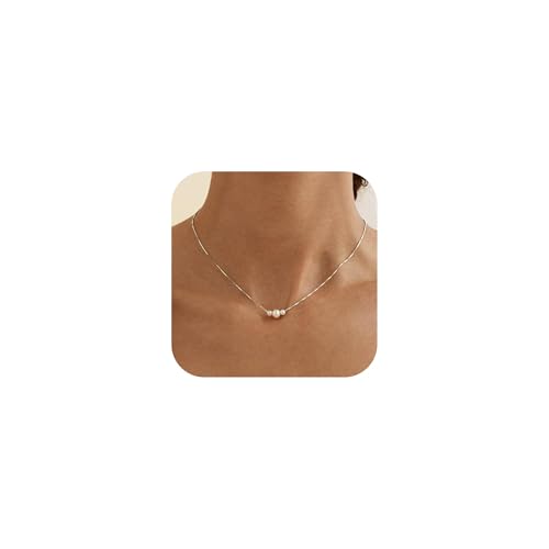 Fezodo Perlenkette Damen Versilbert Perlen Choker Kette Silber Verstellbares Perlen Halskette Wasserfest Brautschmuck Halskette Damen Silber 925 Schmuck für Frauen Jewelry