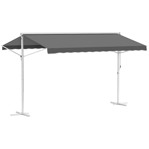 Outsunny Store Double Pente 4 x 3 m Manuel rétractable Inclinaison réglable métal époxy Blanc Polyester imperméabilisé Anti-UV Gris