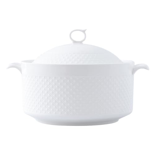 Ceramic Soup Pot With Glass Lid for Restaurant Home Kitchen Decoration Porcelain Serving Tureen Soup, Suitable for Microwave, Oven, Dishwasher,White Porcelain (9inch-3.6L)