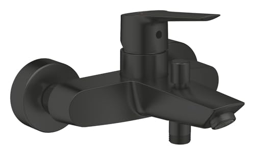 GROHE Start Single-Lever Bath Mixer with Automatic Bath/Shower Diverter (Wall-Mounted, Metal Lever, 35 mm Ceramic Cartridge, Metal Wall Escutcheons, QuickSpanner Included), Matt Black, 322782432