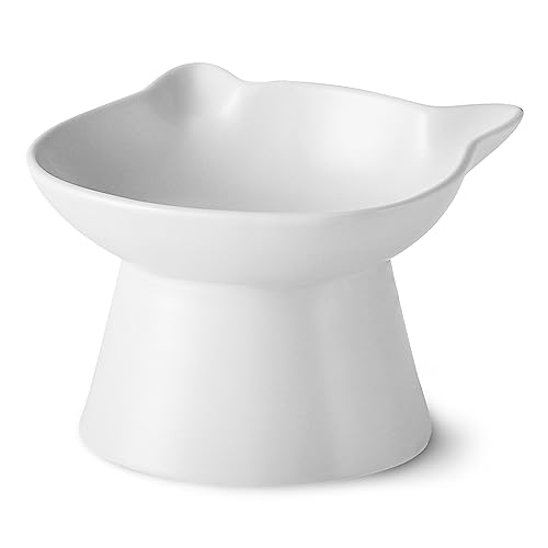 Ceramic Elevated Cat Bowl, Raised Cat Food Water Bowl for Indoor Cats with Stand, Titled Anti-Vomiting Cat Dish?Whisker Friendly, All Life Stage