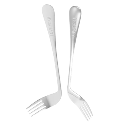 TOGEVAL 2 Stück Ergonomische Abgewinkelte Edelstahl gabeln für Senioren Erleichtertes Essen bei Eingeschränkter Handbewegung Langlebig und...