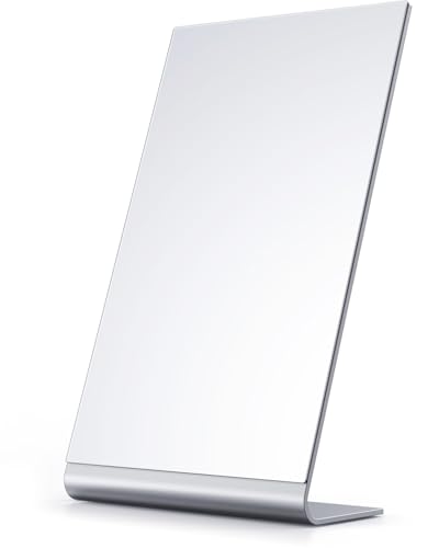 NEZZOE Frameless Makeup Mirror, 12" Length Aluminum Desk Mirror, Vanity Mirror for Counter, Bedroom, Bathroom, Dorm