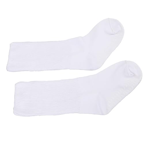 Super Wide Non Slip Loose Fit Socks with Grips High Stretch White for Fat Feet and Legs (L XL)