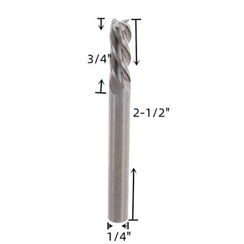 Image of 4 Flute Carbide End Mill 3 /4 Inch Cutting Length x 2-1 /2 Inch Overall Length x 1 /4 Inch Stem Diameter Suitable for Aluminum Cutting Non-Ferrous Metals Up Cutting 5 pcs