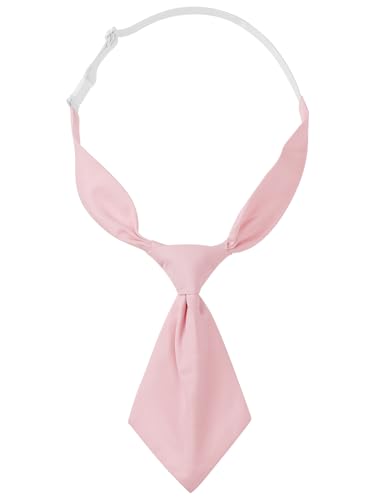 Elerevyo Women's Pre-tied Short Ties Solid Color Small Tie for Uniform School One Size Light Pink