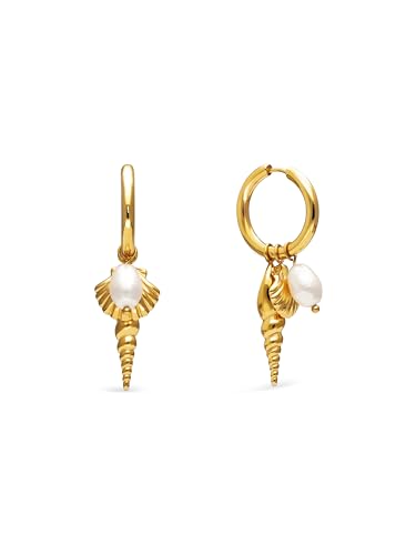 Miniatura 7 de SINGULARU Pendientes Mujer Carmen True Mar Acero Baño Oro | Acero con baño de Oro de 18kt resistente al agua con perla cultivada.