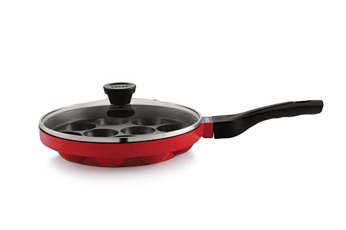Image of Tosaa Non-Stick 12 Cavity Appam Patra Pan with Glass Lid | Appam patra with Long Handle | Appam Maker | Appam pan | Appe Stand | 20cm