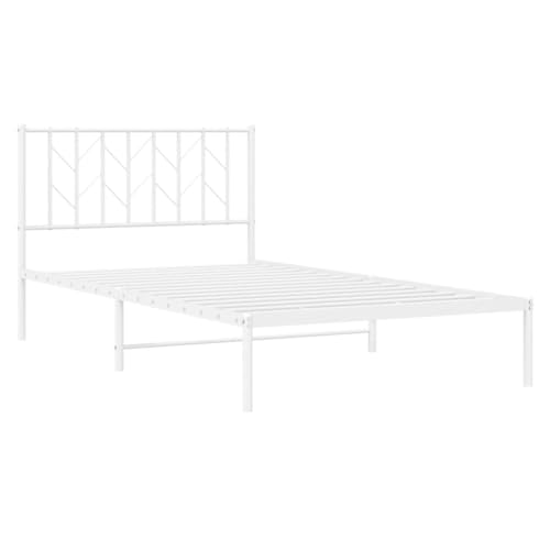 vidaXL Bettgestell, Bettrahmen mit Kopfteil, Bett Gästebett mit Stauraum, Metallbett Einzelbett Schlafzimmerbett, Weiß 107x203cm Metall – Bild 4