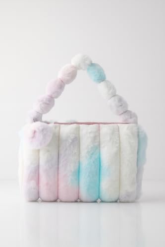 Image of Cute Plush Fur Sling Bag with Chain Strap, Soft Multicolour Faux Fur, Single Zipper Pocket, Pom-Pom Handle Mini Crossbody Purse For Kids And Girls