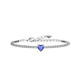AllenCOCO Sterling Silver Heart Birthstone Bracelet - September, 14K White Gold Plated, AAAAA+ CZ Cubic Zirconia, Tennis Chain with Heart Charm, Hypoallergenic, Non-Tarnish Jewelry Gift for Women