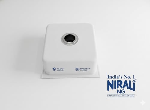 Image of NIRALI Kitchen Sink 19 x 19 Inch Omni 304 Heavy Duty Stainless Steel | Single bowl Sink Round Coupling | Rust & Stain Resistant | Satin Finish | Minimizes Sound Sink (Satin, 19 inch X 19 inch X 9 inch)