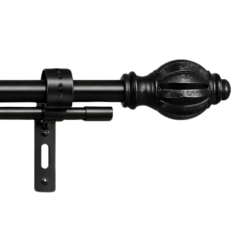 Image of Double 84 inch-144 inch Adjustable Double Curtain Rod For Door & Windows With Brackets Set Curtains Hanging Extendable Iron Metal Pipe Holder With Epitome Wood Finial (Black, 0.75 inch Diameter)