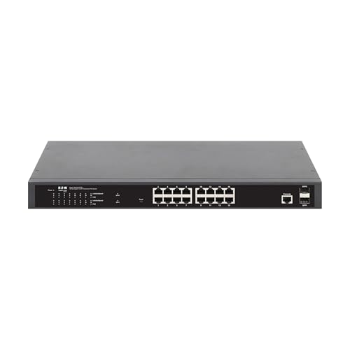 Image of Eaton Tripp Lite Series 16-Port Gigabit Managed PoE+ Switch with 2 SFP Ports, Easy Smart Web‑Managed Layer 2 Ethernet Splitter, 220W, 1 Gbps, 1U Rack Mount or Desktop, 3‑Year Warranty (NGS16C2POE-1)
