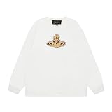 スウェット メンズ エンブロイダリー ド オーバーサイズ ツートーン 柔らかい素材 春秋冬服 通勤通学 ストリートスタイル (JP, アルファベット, L, ホワイト) [並行輸入品]