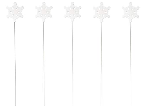 DARO DEKO Blumen-Stecker Schneeflocke weiß mit Metallstab 5 Stück
