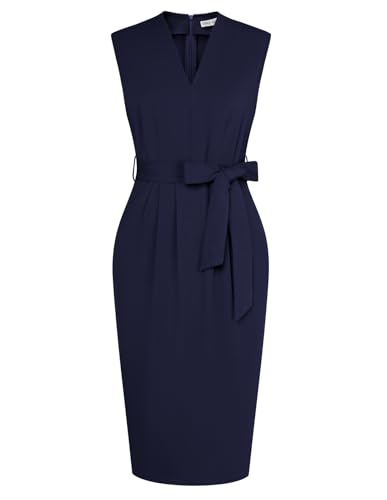 GRACE KARIN Business Dresses for Women Sleeveless V Neck Sheath Dress Work Dress Slim Church Dresses for Women Navy M