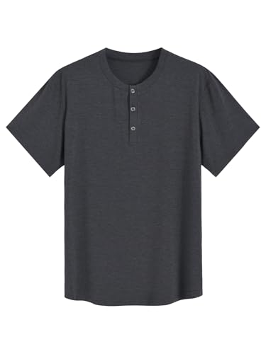Esenchel - Esenchel Men's Bamboo Rayon Henley Pajama Shirt - Short Sleeve Curved Hem PJ Top, Dark Gray, 3X-Large - Best Deal on Amazon