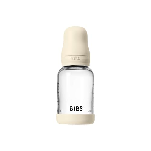 Image of BIBS Glass Baby Bottle, 120 ml, 1-Pack, Natural Rubber Nipple, Ivory