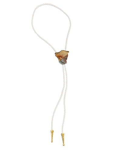 Image of Daisy Del Sol Gemstone Bolo Tie Braided Vegan Faux Leather Natural Stone Gold Handmade Necklace Adjustable Boho Western Jewelry
