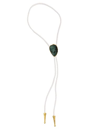 Image of Daisy Del Sol Gemstone Bolo Tie Braided Vegan Faux Leather Natural Stone Gold Handmade Necklace Adjustable Boho Western Jewelry