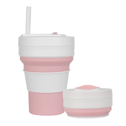 CYNROFVEN Collapsible Travel Cups- Food Grade Silicone Coffee Cups with Straw Lid 350ml 12oz Lightweight