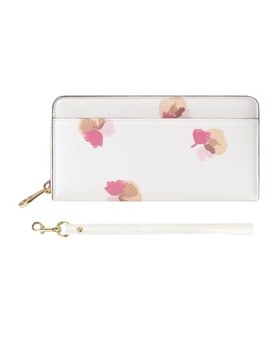 [Modiko] 財布 レディース 長財布 大容量 日本製 ボックス型小銭入れ お札は折らずに取り出しやすい じゃばら 多機能 花柄 おしゃれ YKKファスナー 女性用 サイフ 金運 (White)