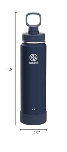 Image of Takeya Actives Stainless Steel Water Bottle, Insulated Spout Lid, Keeps Drinks Cold 24 Hrs, Leakproof, Durable, Dishwasher Safe, Ideal for Gym, Travel, Fits Most Cup Holders, 40 oz /Midnight Blue