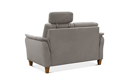CAVADORE 2er-Sofa Palera mit Federkern / Kompakte Zweisitzer-Couch im Landhaus-Stil / inkl. 1 Kopfstütze / 149 x 89 x 89 / Mikrofaser, Hellgrau – Bild 6